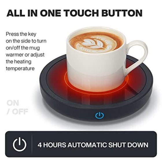 コーヒーマグウォーマー、電気カップウォーマースマートホットプレートウォーマー最大80°Fデスク用、自動シャットオフと3つの温度設定を備えたコーヒーウォーマーH